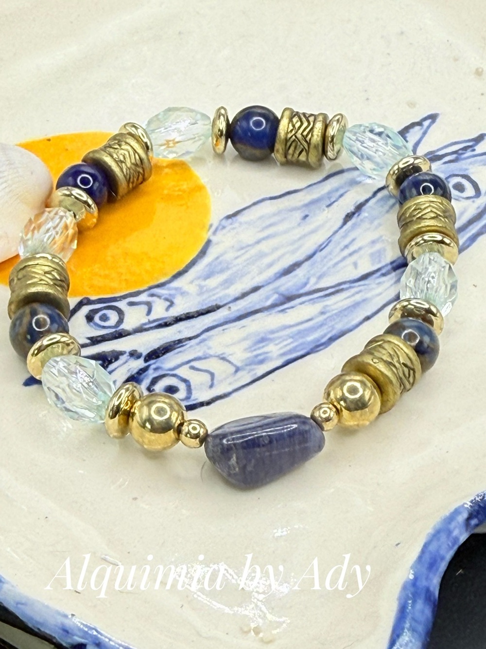 LAPIS Blue, Gold & Clear Mixed Bead Bracelet